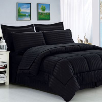 Elegant Comfort Dobby Stripe 8-Piece King/California King Comforter Set in Black