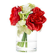 Pure Garden Artificial Hydrangea and Rose Floral Arrangement with Glass Vase