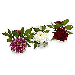 Nearly Natural Peony w/ Glass Vase (Set of 3)