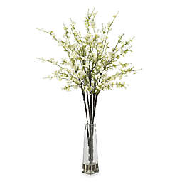 Nearly Natural Cherry Blossoms w/ Vase Silk Flower Arrangement in White