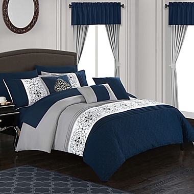 Chic Home Jurgen 20-Piece Queen Comforter Set in Navy. View a larger version of this product image.