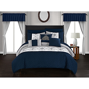 Chic Home Jurgen 20-Piece Queen Comforter Set in Navy. View a larger version of this product image.