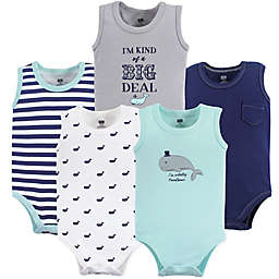 Hudson Baby® 5-Pack Sleeveless Whale Bodysuits in Grey/White/Blue