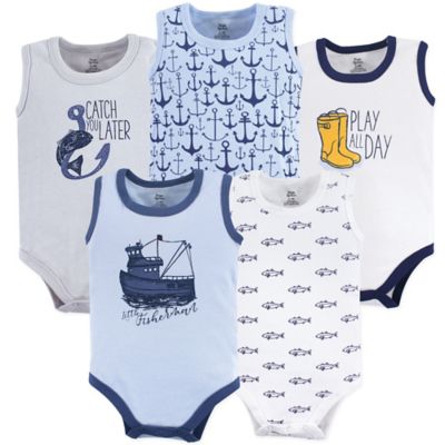 Yoga Sprout 5-Pack Sleeveless Fisherman Bodysuits in Blue/White