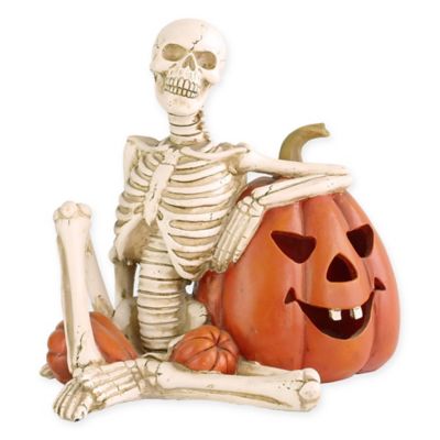 National Tree Company&reg; 9-Inch Lighted Skeleton &amp; Pumpkin Halloween Decoration