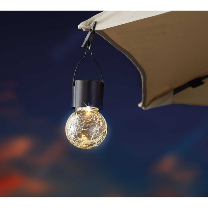 Outdoor Crackled Glass Solar Led Umbrella Clip In Gunmetal Bed Bath Beyond