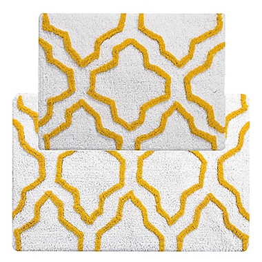 2-Tone Quatrefoil Bath Mat Set in Yellow/White (Set of 2). View a larger version of this product image.