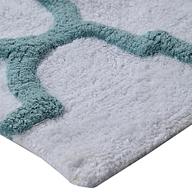 2-Tone Geometric Bath Mat Set in White/Blue (Set of 2). View a larger version of this product image.
