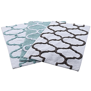 2-Tone Geometric Bath Mat Set in White/Blue (Set of 2). View a larger version of this product image.
