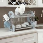 Alternate image 1 for Home Basics&reg; 2-Tier Dish Drainer in Grey