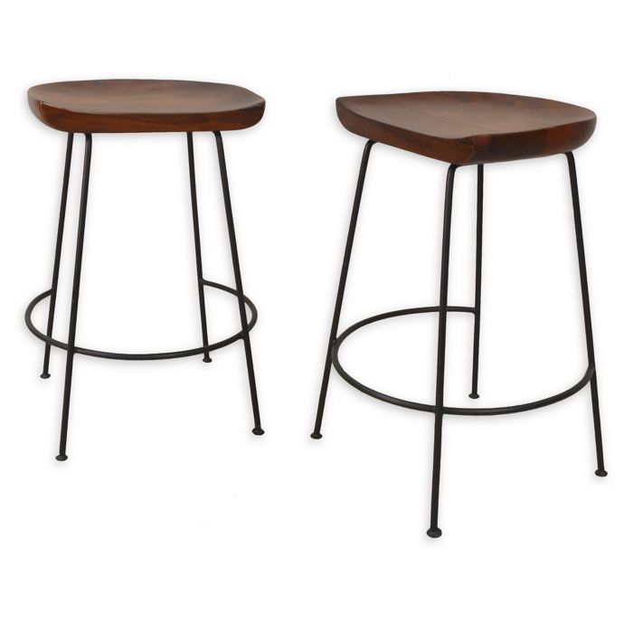 Carolina Forge Wood Metal Diya 24 5 Bar Stools Set Of 2 Bed Bath Beyond