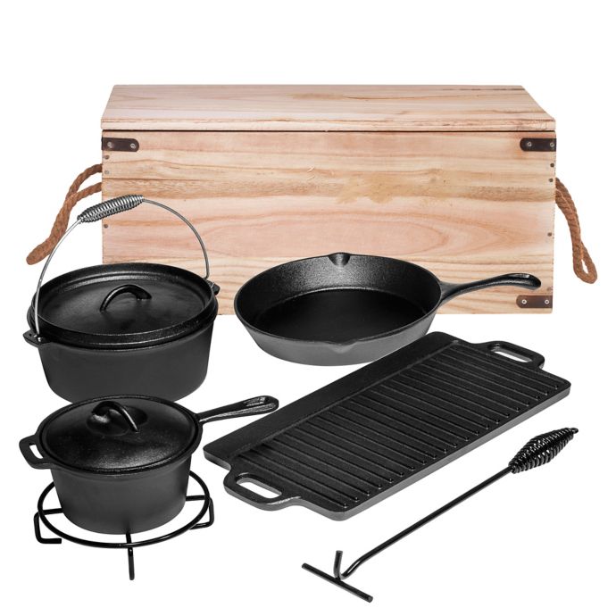 Bruntmor™ Nonstick Cast Iron 7Piece Camping Cookware Set with Box