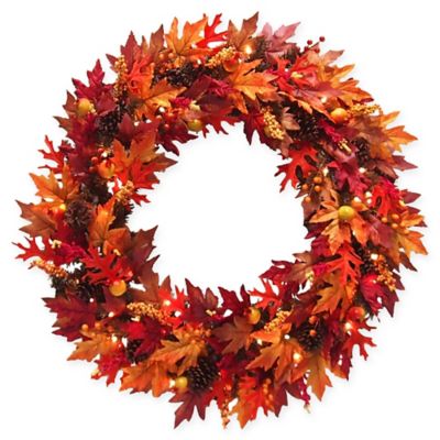 National Tree Company® 36-Inch Pre-Lit Maple Wreath With Clear Lights ...