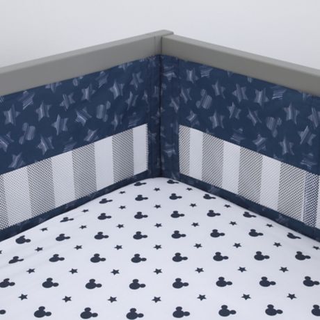 Disney Mickey Mouse Hello World Secure Me Crib Liner In Navy