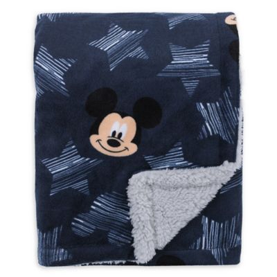 Disney&reg; Mickey Mouse &quot;Hello World&quot; Sherpa Baby Blanket in Navy