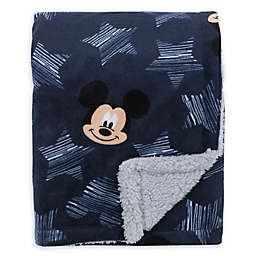 Disney® Mickey Mouse "Hello World" Sherpa Baby Blanket in Navy
