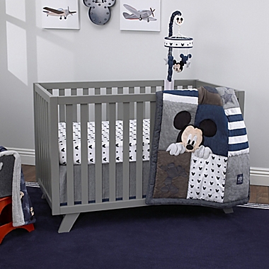Disney&reg; Mickey Mouse &quot;Hello World&quot; Sherpa Baby Blanket in Navy. View a larger version of this product image.
