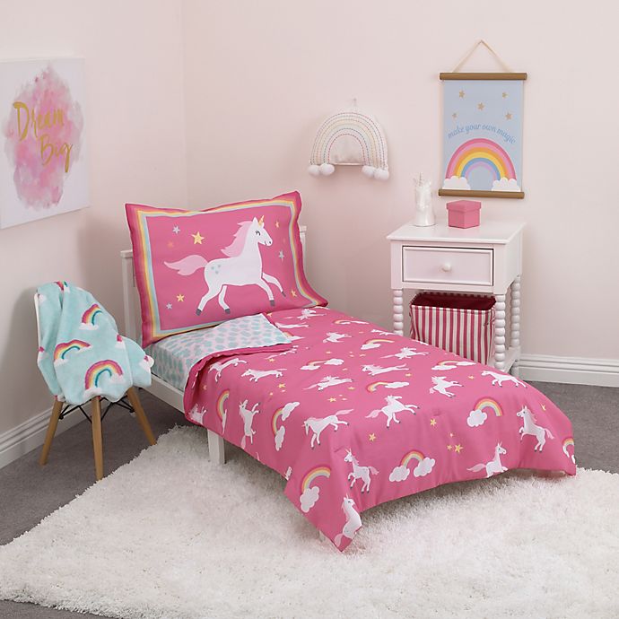 Unicorns 4 Piece Toddler Bedding Set, Pink And Purple Toddler Bedding Sets