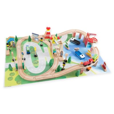 Hey! Play! Wooden Train Set with Play Mat