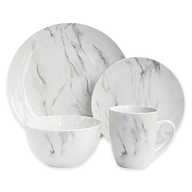 American Atelier Marble 16-Piece Dinnerware Set in White/Grey. View a larger version of this product image.