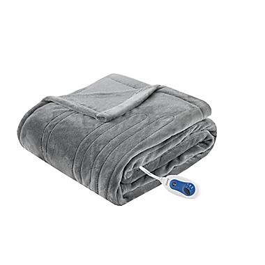 Beautyrest Heated Plush Oversized Solid Throw in Grey. View a larger version of this product image.