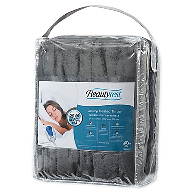 Beautyrest Heated Plush Oversized Solid Throw in Grey. View a larger version of this product image.
