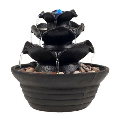 Pure Garden Cascading 3-Tier LED Fountain in Black with Pump