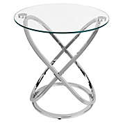 Danya B. Galaxy Tempered Glass Round End Table with Chrome Frame