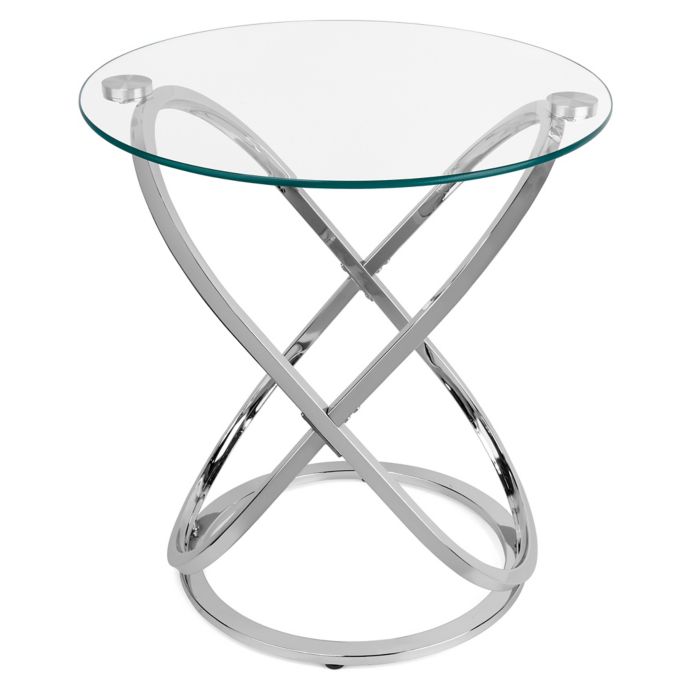 Danya B. Galaxy Tempered Glass Round End Table with Chrome Frame | Bed Bath & Beyond