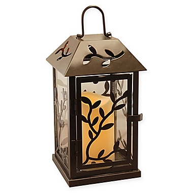 Metal Vine Lantern with LED Candle and Timer in Black. View a larger version of this product image.