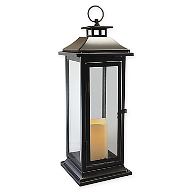 Traditional Metal Lantern with LED Candle and Timer in Black. View a larger version of this product image.