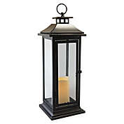 Traditional Metal Lantern with LED Candle and Timer in Black