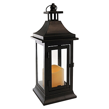 Classic 14-Inch Black Metal Lantern with Battery Operated Candle and Timer. View a larger version of this product image.