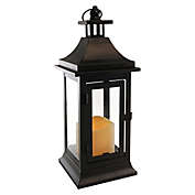Classic 14-Inch Black Metal Lantern with Battery Operated Candle and Timer