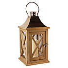 Alternate image 0 for Natural Wooden Lantern with Copper Roof and LED Candle with Timer