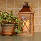 Alternate image 1 for Natural Wooden Lantern with Copper Roof and LED Candle with Timer
