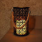Alternate image 1 for Black Jacquard Metal Lantern with LED Candle and Timer