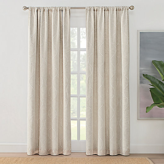 Alternate image 1 for Brookstone® Zoey Rod Pocket 100% Blackout Embroidered Window Curtain Panel (Single)