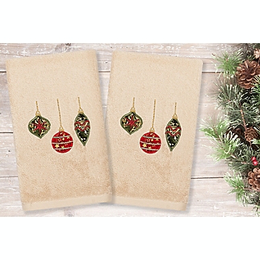 Linum Home Textiles Christmas Ornaments Hand Towels in Sand (Set of 2). View a larger version of this product image.