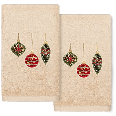 Linum Home Textiles Christmas Ornaments Hand Towels in Sand (Set of 2). View a larger version of this product image.