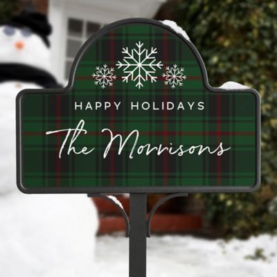 Christmas Plaid Personalized Magnetic Garden Sign