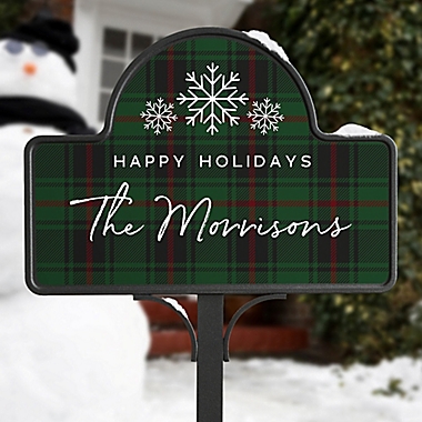 Christmas Plaid Personalized Magnetic Garden Sign. View a larger version of this product image.