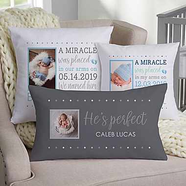 Baby Boy&#39;s Story Personalized 12-Inch x 22-Inch Lumbar Photo Keepsake Pillow. View a larger version of this product image.