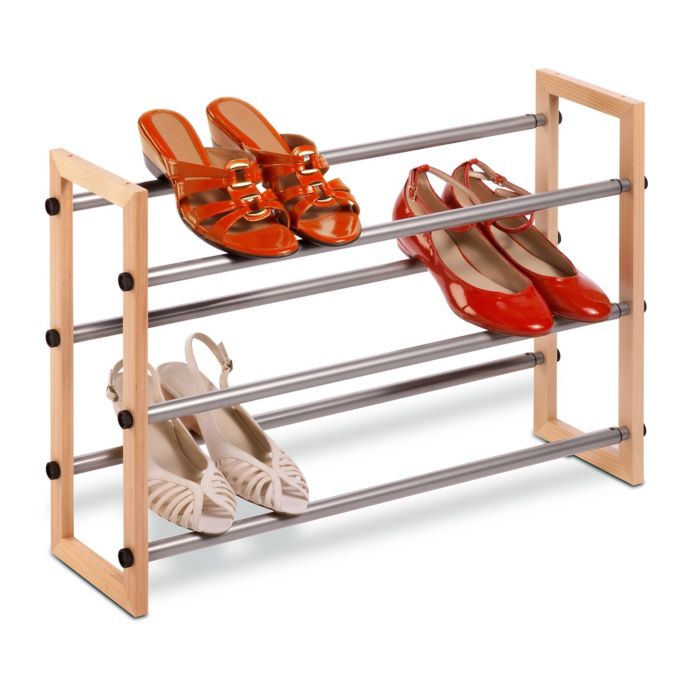 Honey-Can-Do® 3-Tier Expandable Shoe Rack in Wood | Bed ...