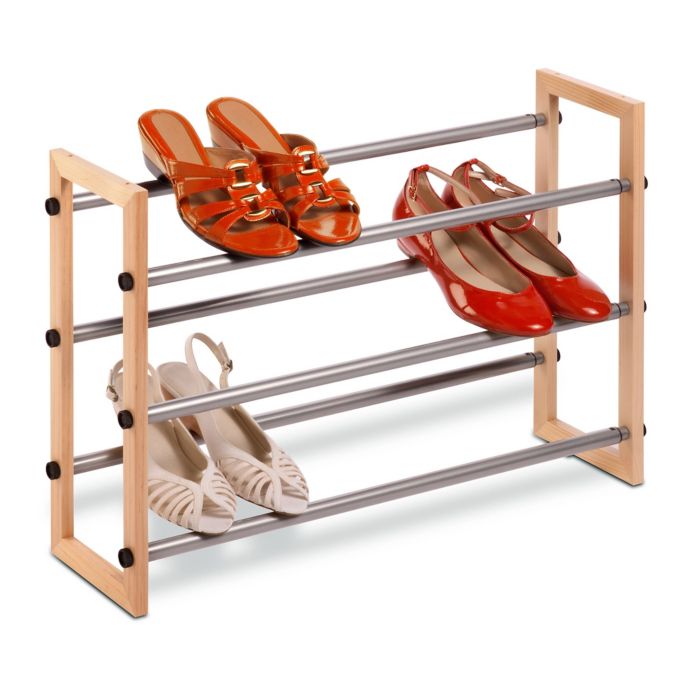 Honey-Can-Do® 3-Tier Expandable Shoe Rack in Wood | Bed ...