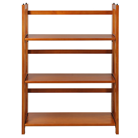 Details about   Folding Bookcase Natural Wood Bookshelf Stackable 3-Shelf Open Back Book Storage 
