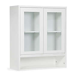 Simpli Home Draper Mid Century Double Door Wall Cabinet in Pure White