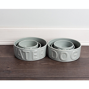 Park Life Designs &quot;Dog&quot; Classic Medium Dog Bowls in Grey (Set of 2). View a larger version of this product image.