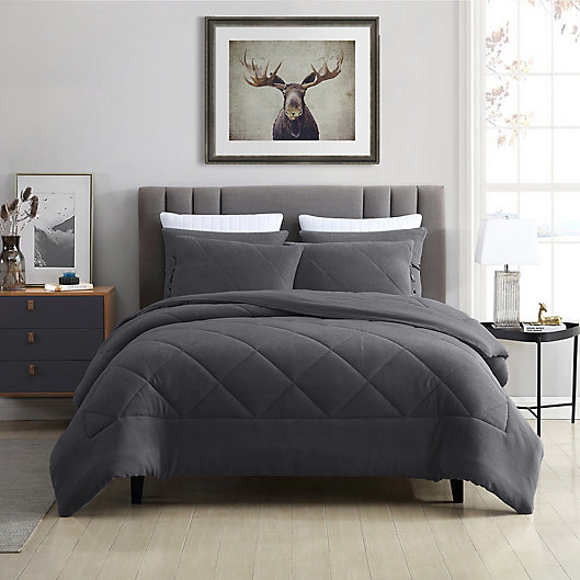 Alternate image 1 for Swift Home Plush Fleece 3-Piece Full/Queen Comforter Set in Pewter