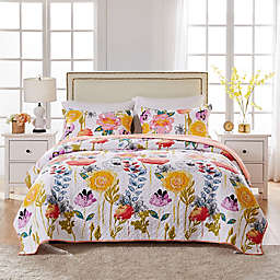 Greenland Home Fashions Watercolor Dream 3-Piece Reversible Full/Queen Quilt Set in White